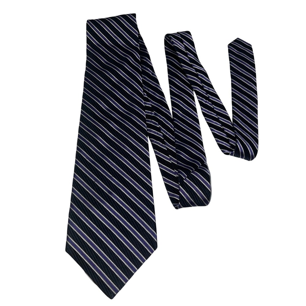 EXPRESS Mens Tie 100% Italian Silk Formal‎ Necktie Black Purple White Stripe